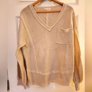Thermal knit reverse stitch cream boho neutral longsleeve size large